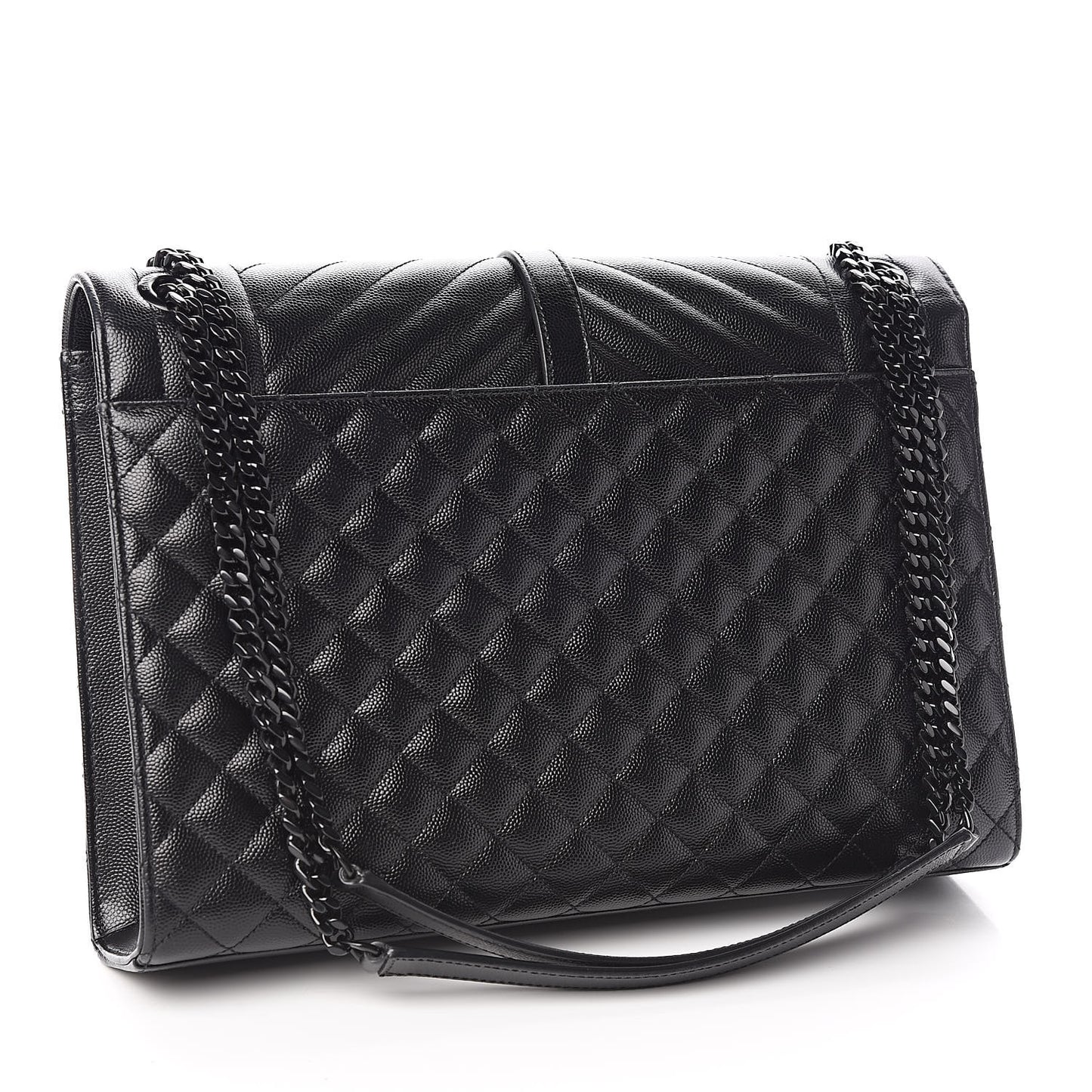 Grain De Poudre Textured Mixed Matelasse Large Triquilt Monogram Monochrome Satchel Black