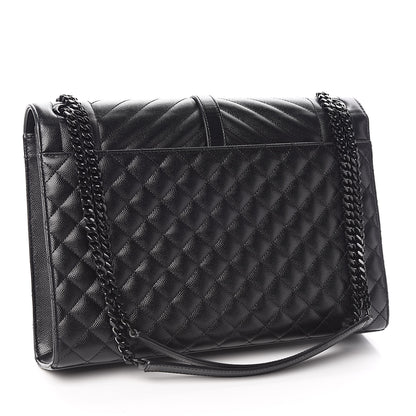 Saint Laurent Grain De Poudre Textured Mixed Matelasse Large Triquilt Monogram Monochrome Satchel Black 3 of 13
