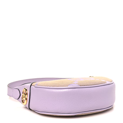 Gucci Monogram Jumbo GG Textured Dollar Calfskin Mini Ophidia Half Moon Hobo Beige Lapis 4 of 10