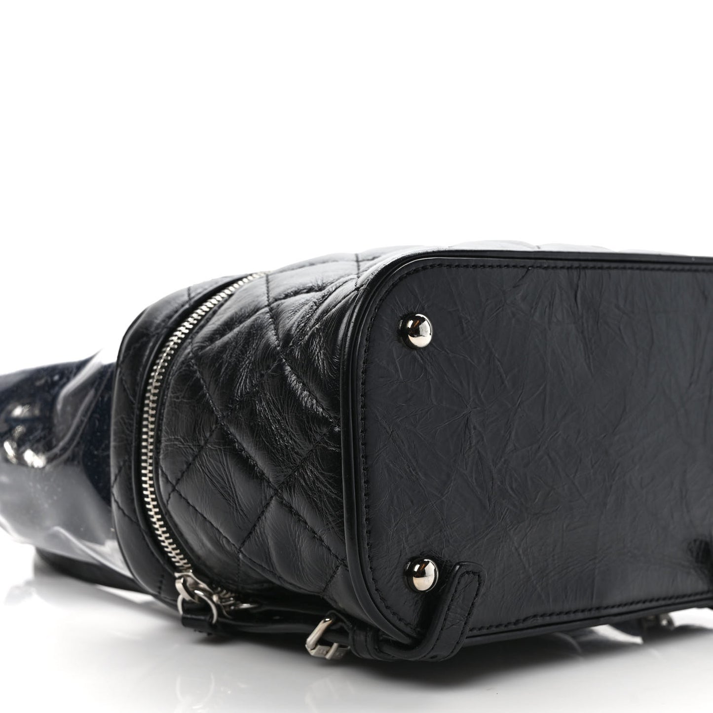 Crumpled Calfskin PVC Quilted Flap Black