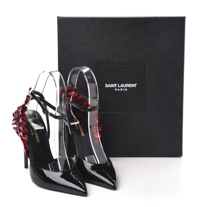 Saint Laurent Patent Calfskin Ayers Edie 110 Leaf Slingback Pumps 36 Black Red 9 of 9