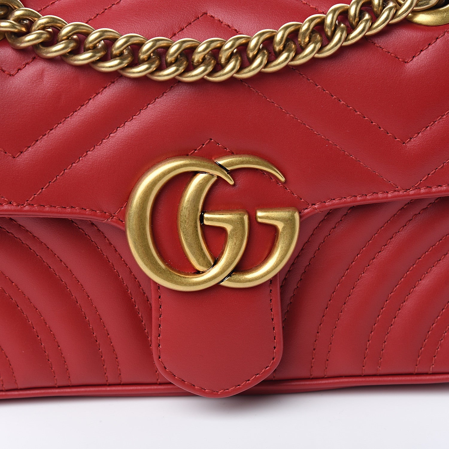 Gucci Calfskin Matelasse Mini GG Marmont Shoulder Bag Hibiscus Red 9 of 9