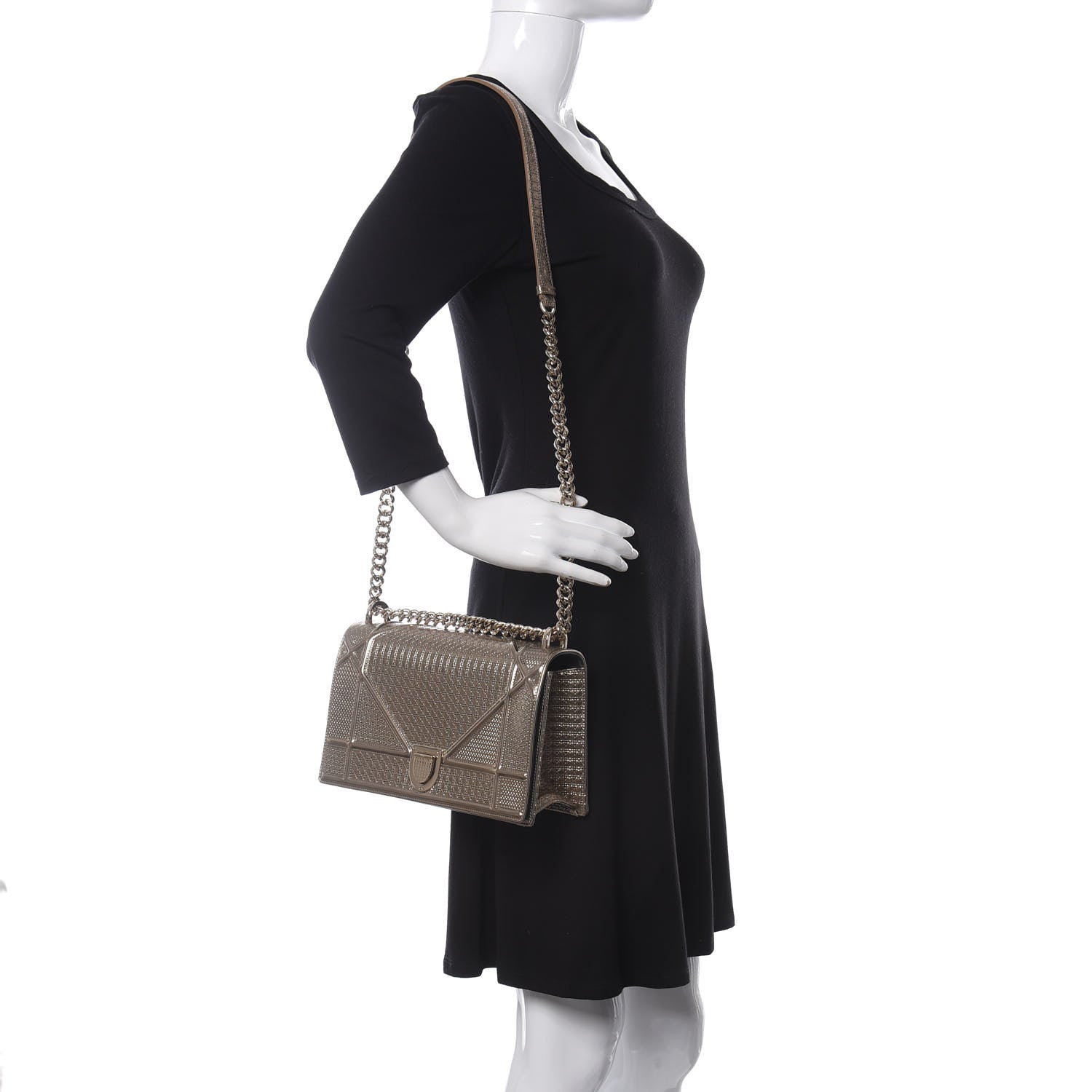 Christian Dior Metallic Patent Micro-Cannage Medium Diorama Flap Bag Gold 3 of 11