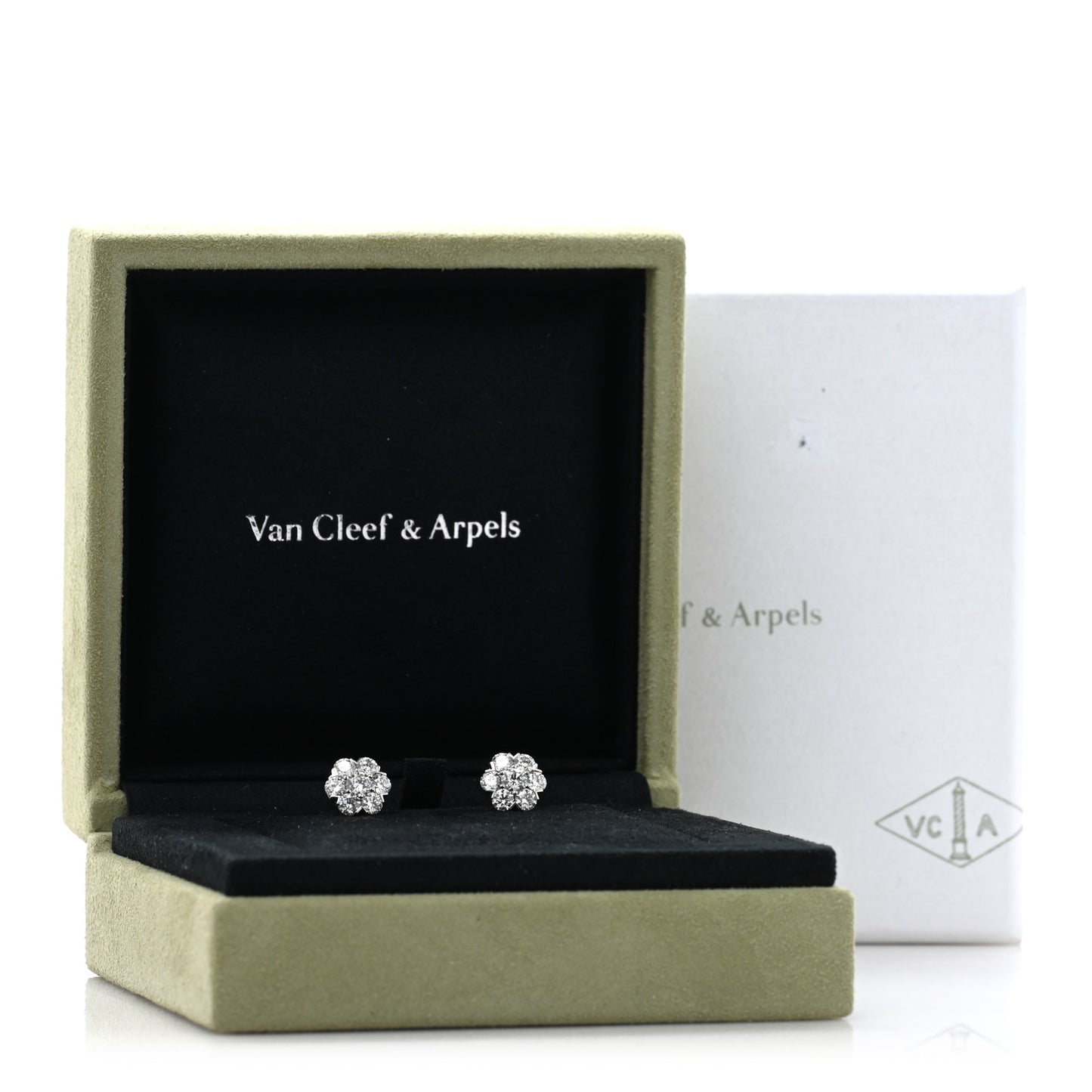 18K White Gold Diamond Large Fleurette Earrings