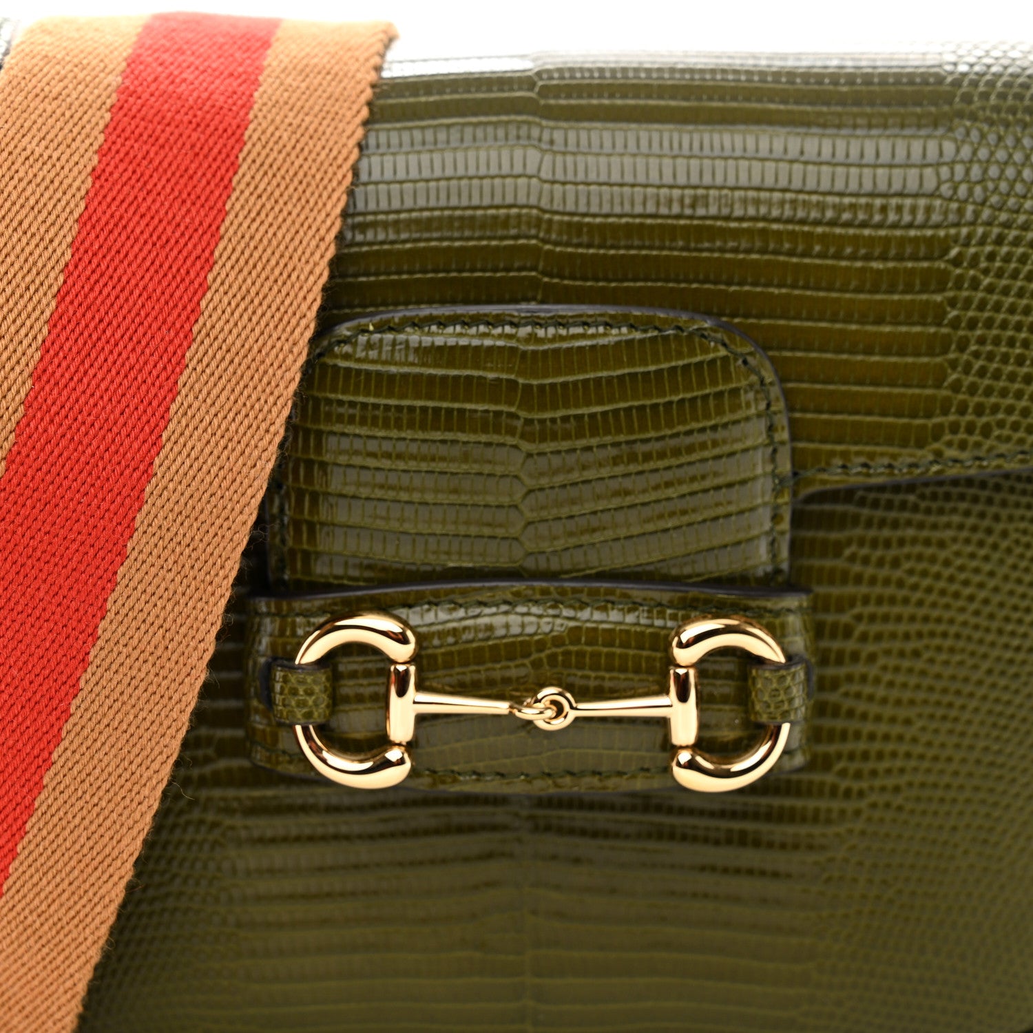 Gucci Lizard Web Mini Horsebit 1955 Shoulder Bag Green 7 of 10