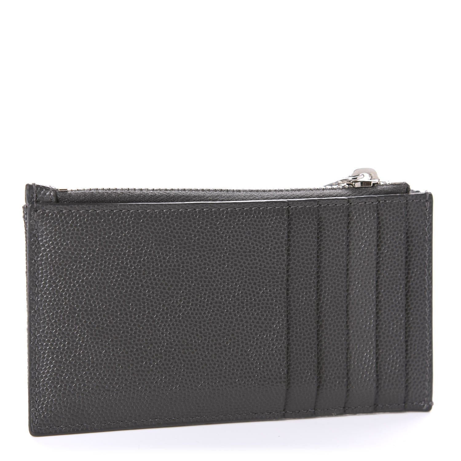 Saint Laurent Grain De Poudre Matelasse Chevron Monogram Fragments Zippered Card Case Coal 3 of 8