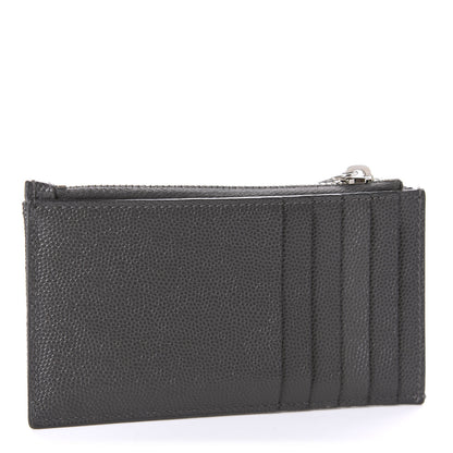 Saint Laurent Grain De Poudre Matelasse Chevron Monogram Fragments Zippered Card Case Coal 3 of 8