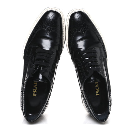 Prada Spazzolato Lace Up Loafers 38.5 Black 2 of 10