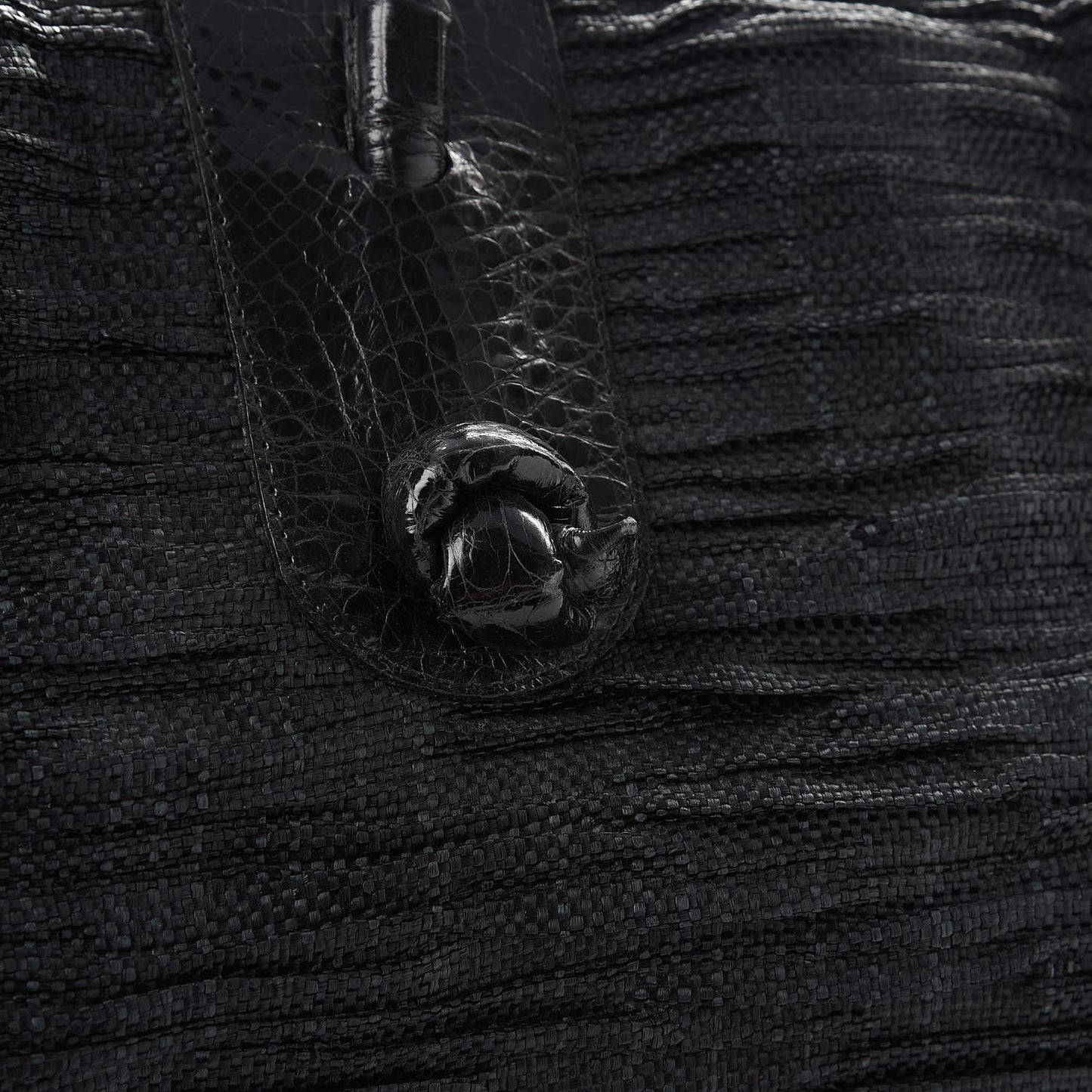 Straw Crocodile Shopping Tote Black