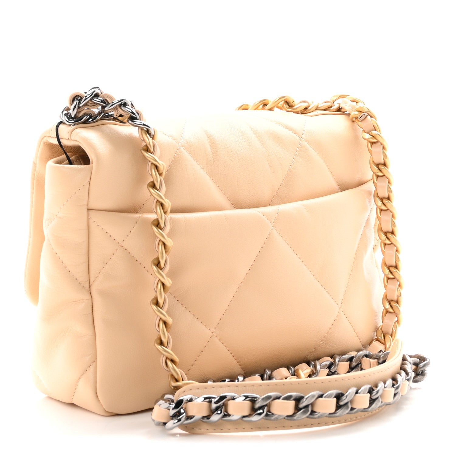 Chanel Shiny Goatskin Quilted Medium Chanel 19 Flap Beige 2 of 9