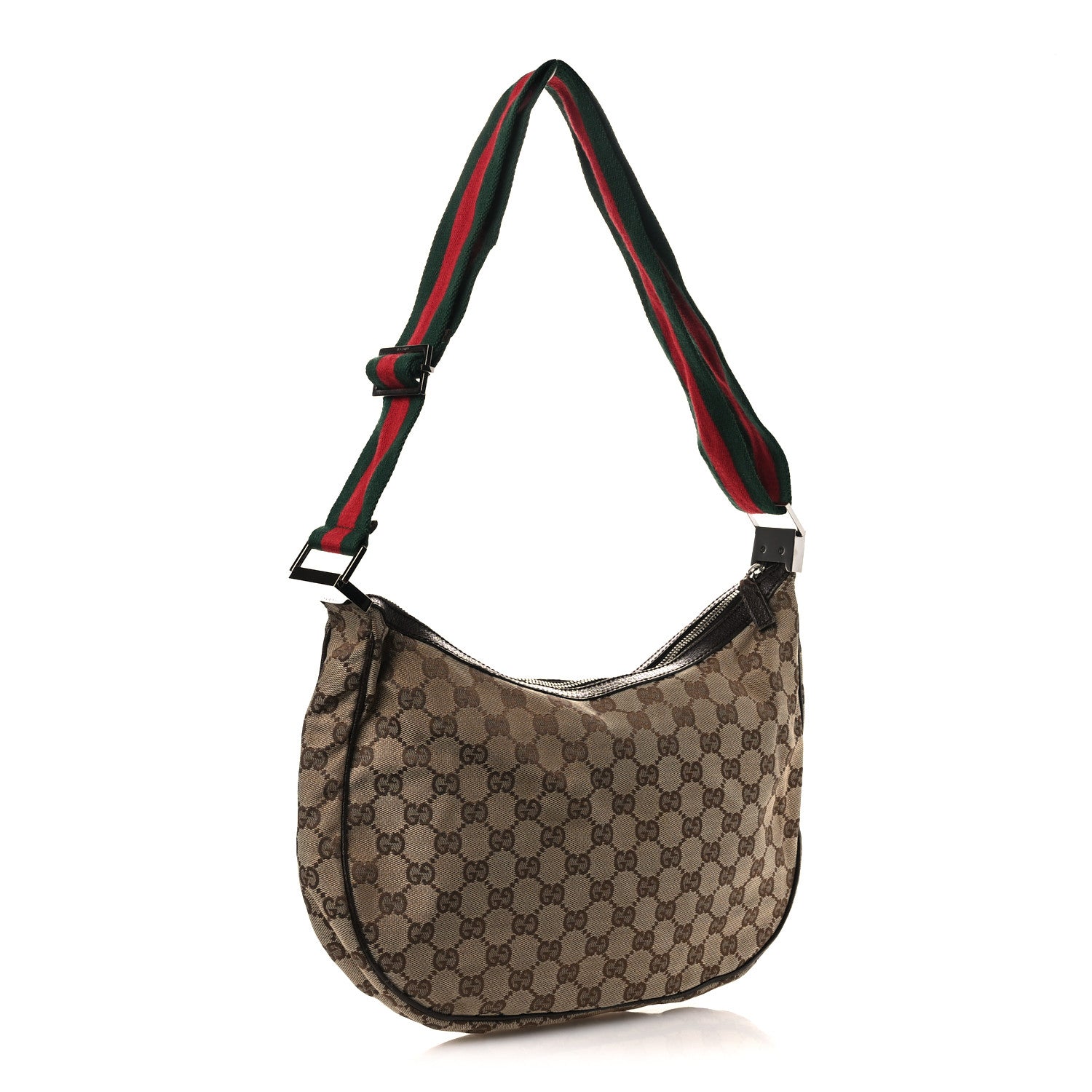Gucci Monogram Web Medium Half Moon Hobo Dark Brown 3 of 14