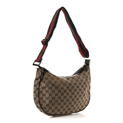 Gucci Monogram Web Medium Half Moon Hobo Dark Brown 3 of 14