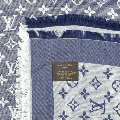 Louis Vuitton Silk Wool Monogram Denim Shawl Blue 6 of 6