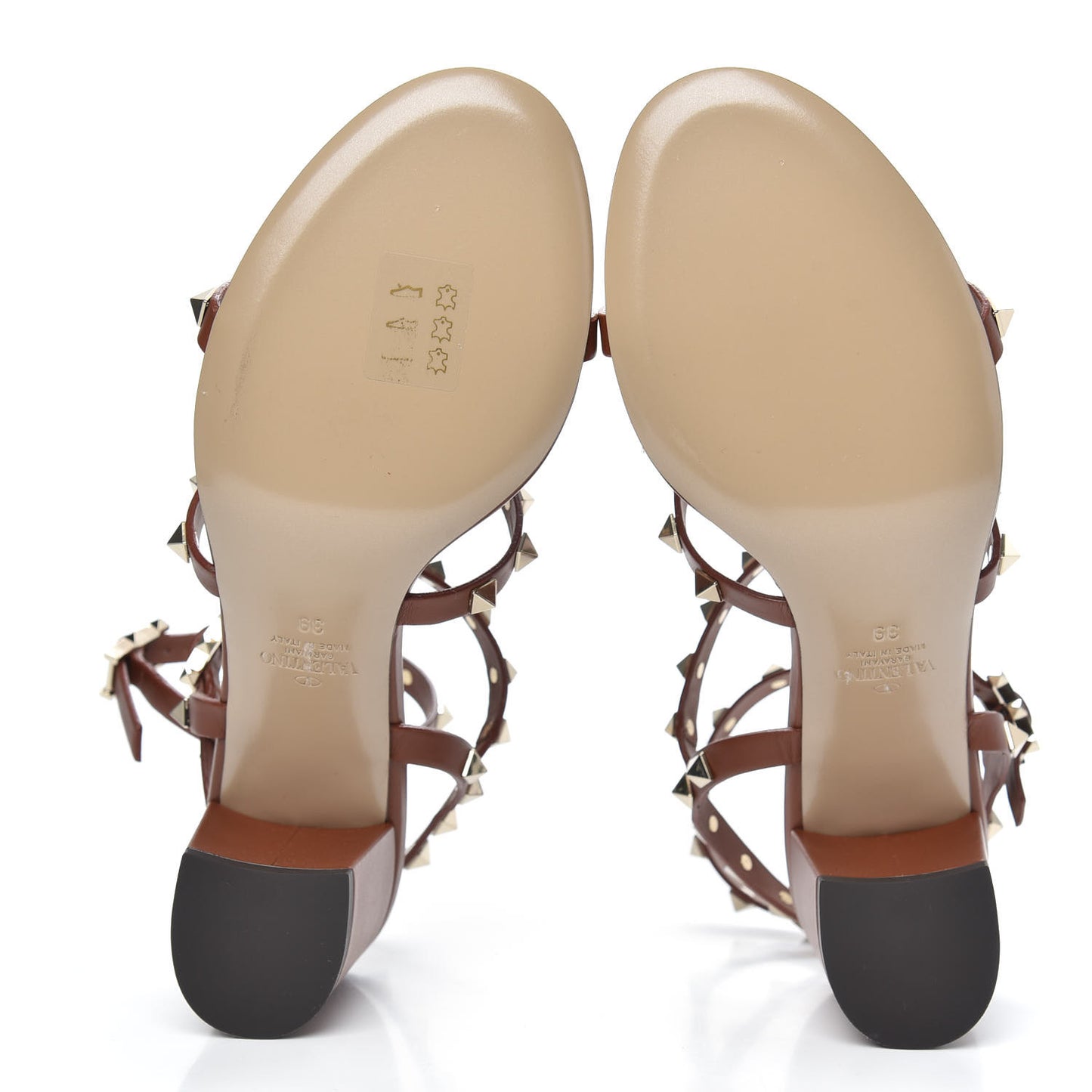 Calfskin Rockstud 60mm City Sandals 39 Saddle Brown