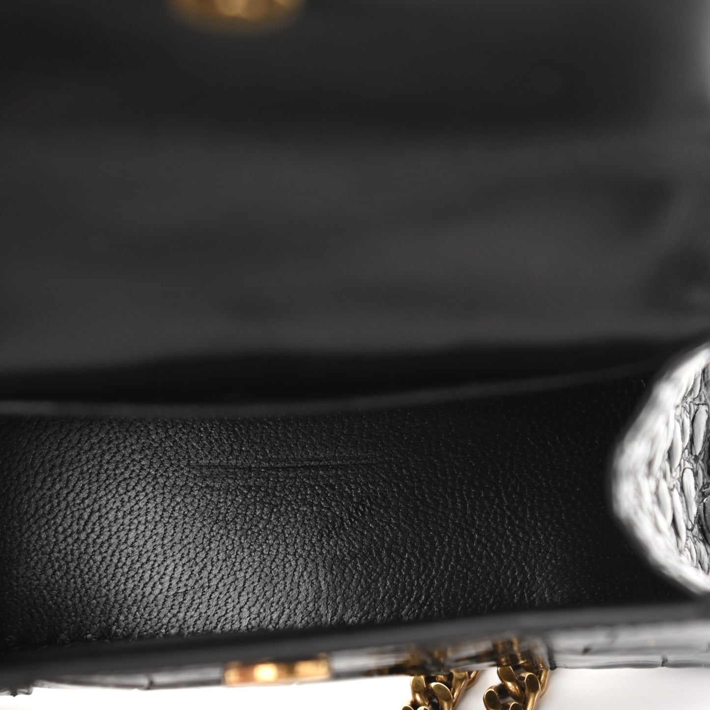 Shiny Calfskin Crocodile Embossed Hourglass Top Handle Bag Mini with Chain Black