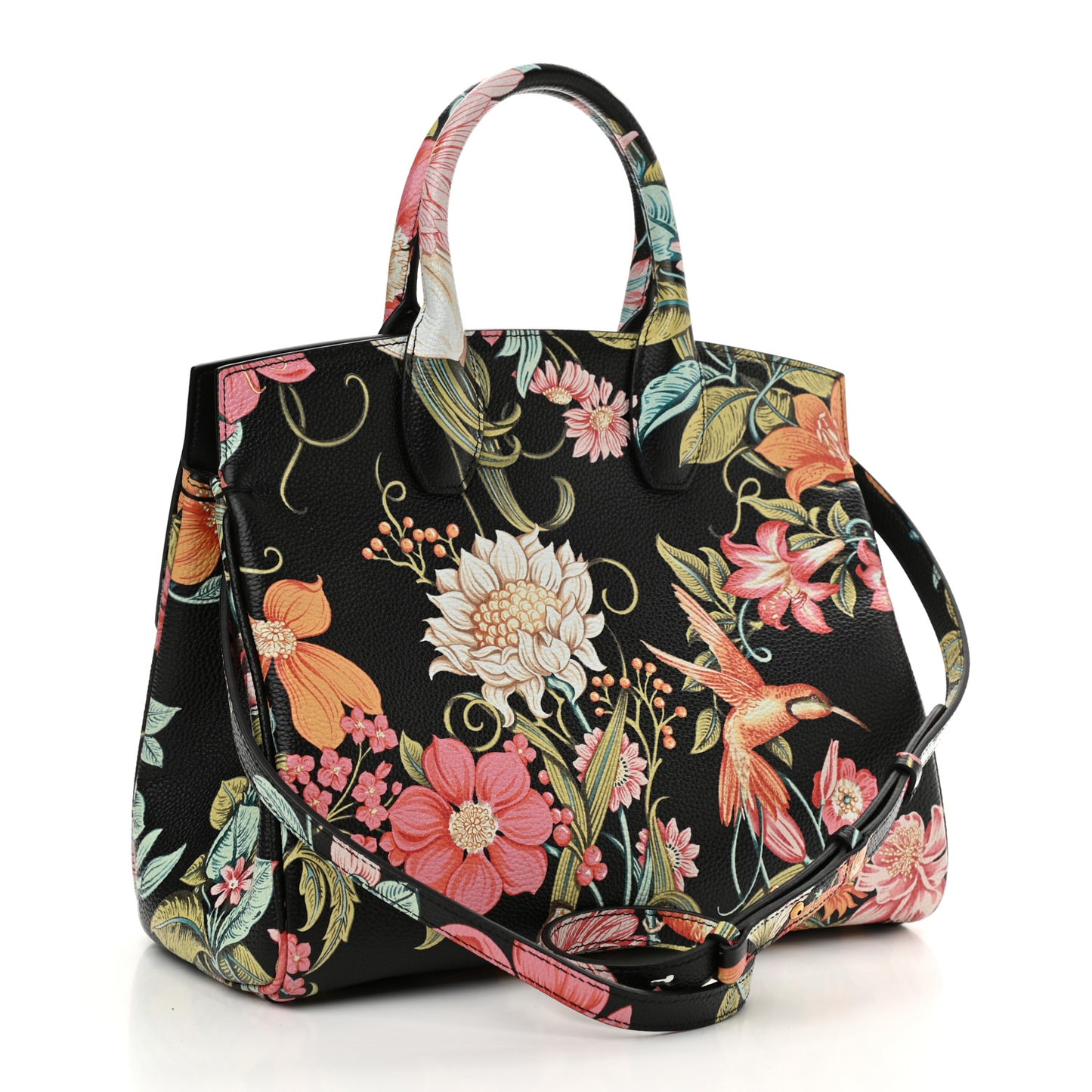 Calfskin Floral Print The Studio Bag Black Multicolor