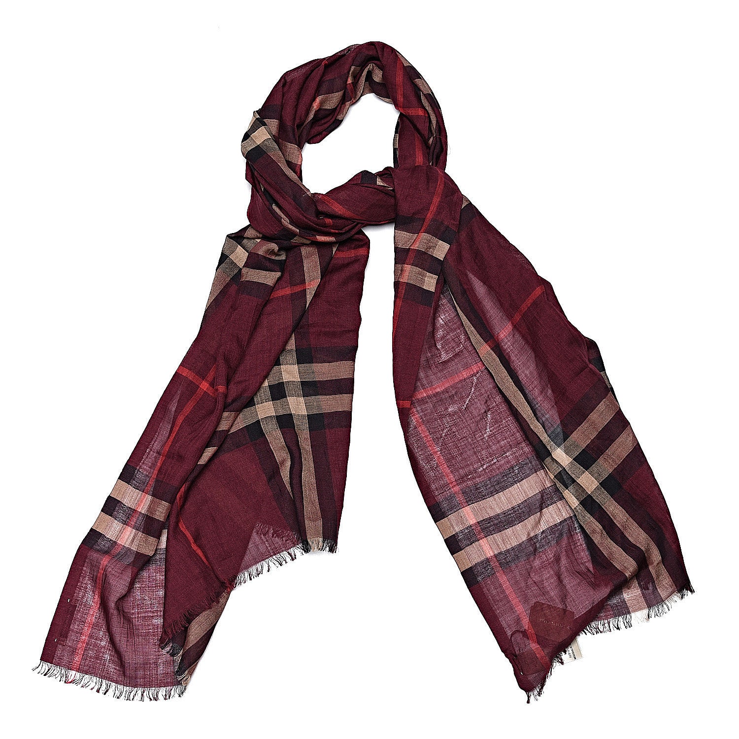 Burberry Wool Silk Gauze Giant Check Scarf Claret 1 of 8
