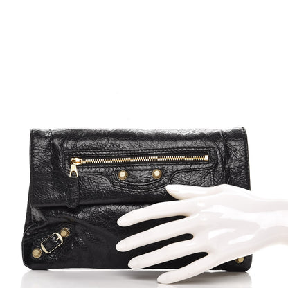Balenciaga Agneau Giant 12 Gold Hardware Mini Envelope Strap Clutch Black 2 of 7