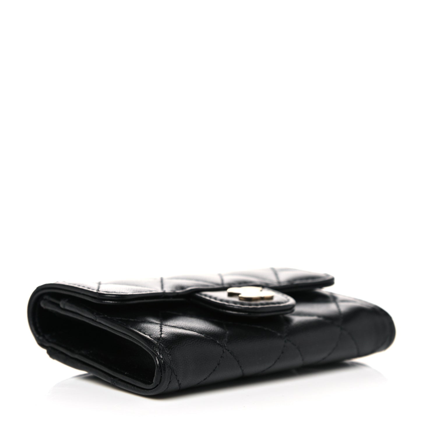 Lambskin Quilted Flap Card Holder Wallet Black