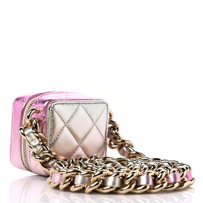Chanel Gradient Metallic Lambskin Quilted Like A Wallet Clutch With Chain Gold Pink 2 of 9