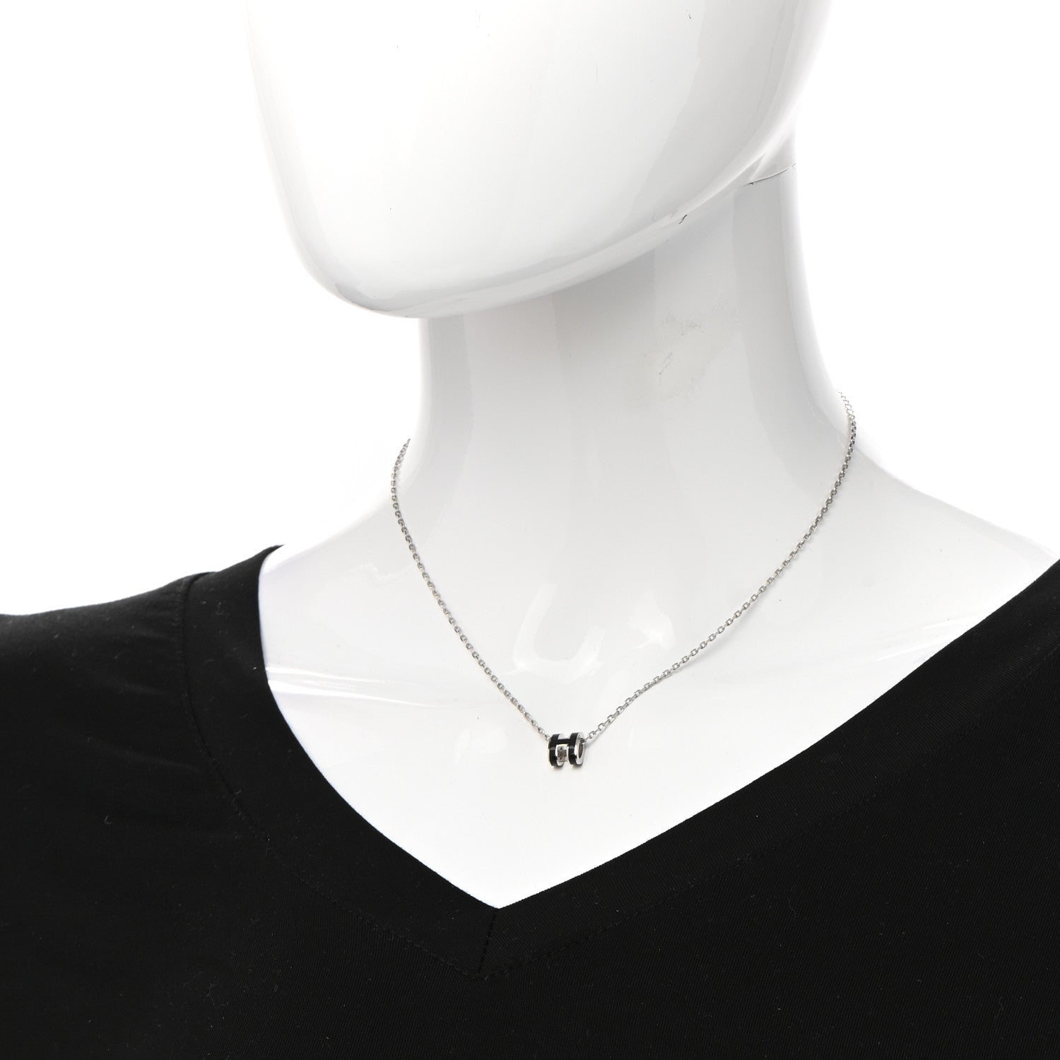 Hermes Lacquered Palladium Mini Pop H Pendant Necklace Black 1 of 5