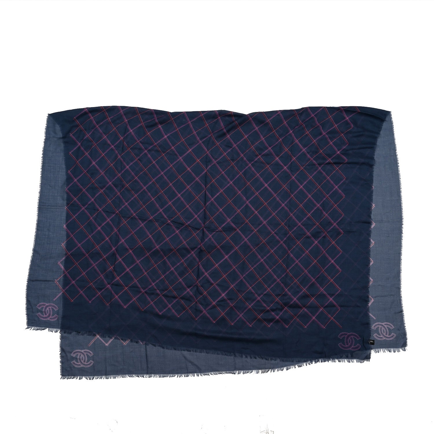 Chanel Cotton Cashmere Quilted CC Logo Stole Navy Pink 4 of 4