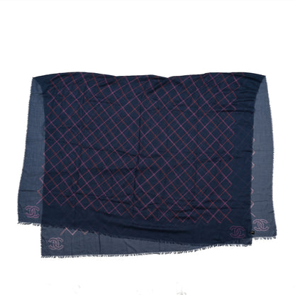 Chanel Cotton Cashmere Quilted CC Logo Stole Navy Pink 4 of 4