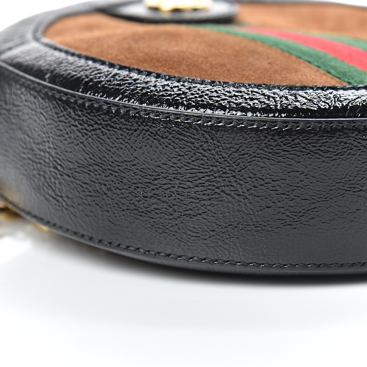 Gucci Suede Patent Web Mini Ophidia Round Shoulder Bag Nocciola Black 9 of 11