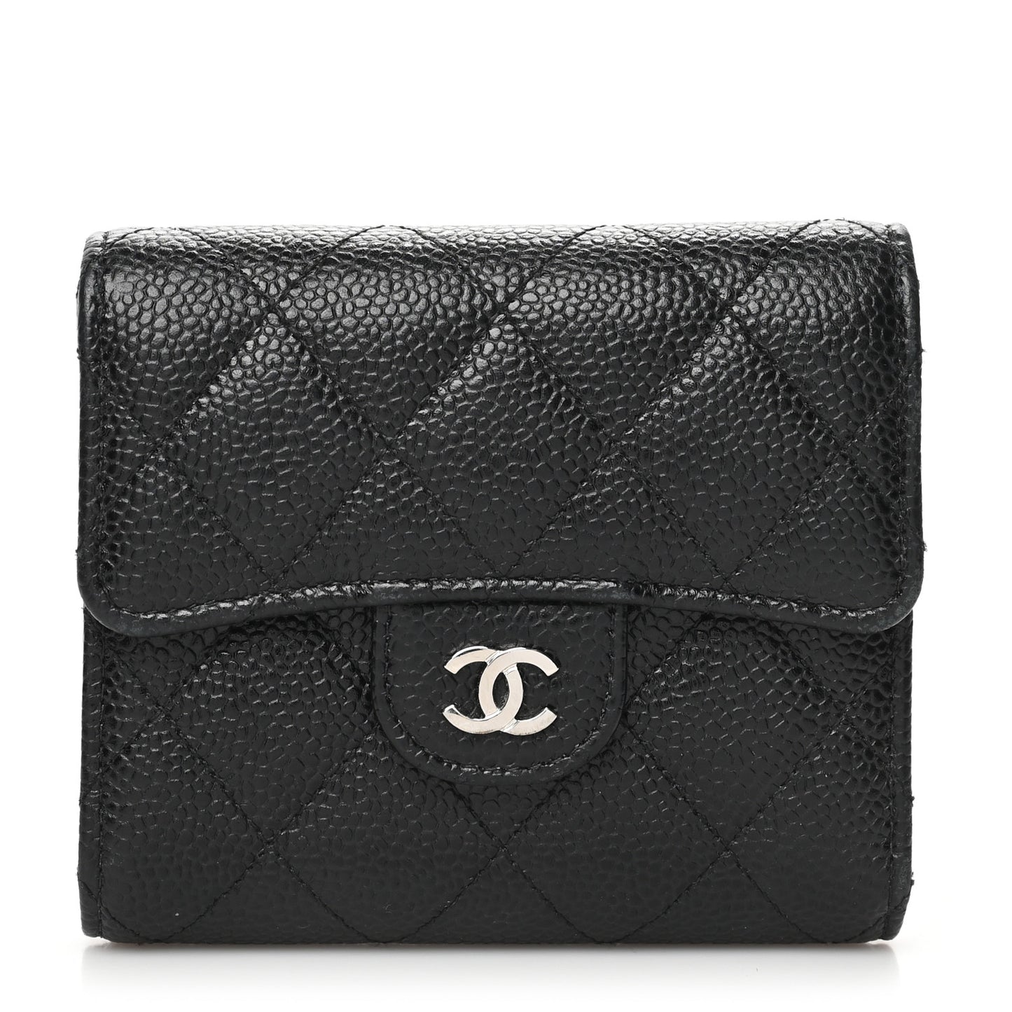 Caviar Quilted Compact Flap Wallet Black