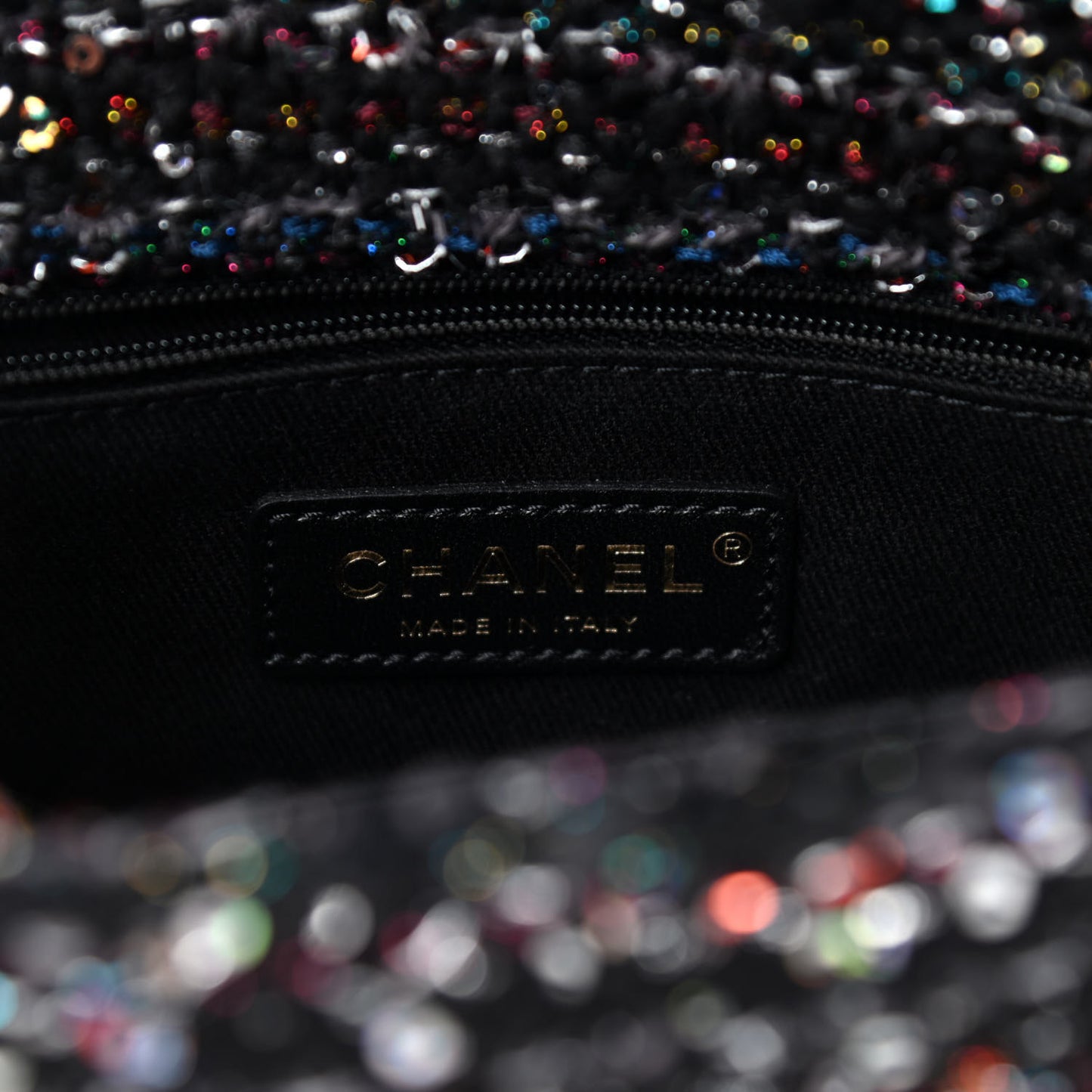 Tweed Sequin Mini Coco Handle Flap Black