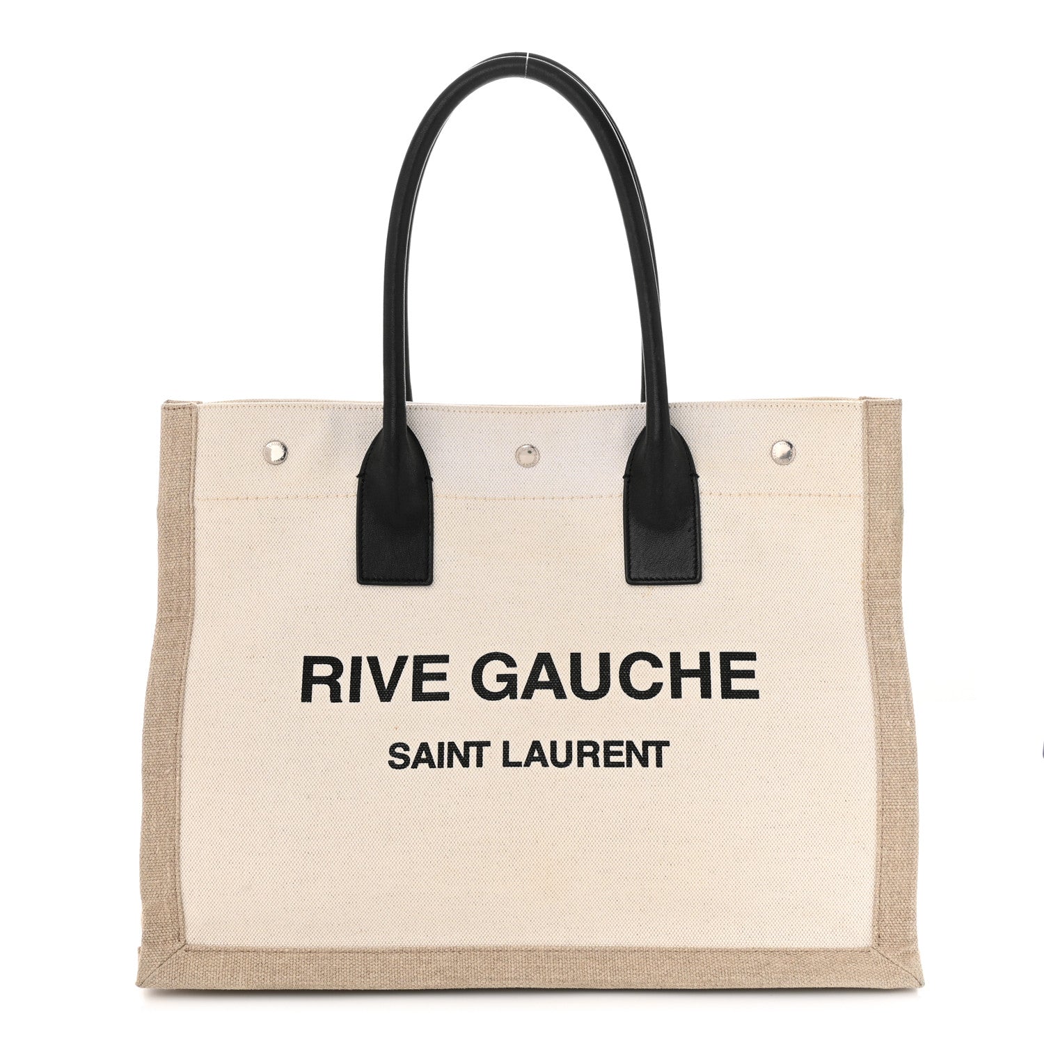 Saint Laurent Linen Calfskin Small Rive Gauche Tote Greggio Natural 1 of 11