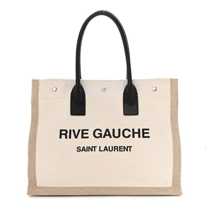 Saint Laurent Linen Calfskin Small Rive Gauche Tote Greggio Natural 1 of 11