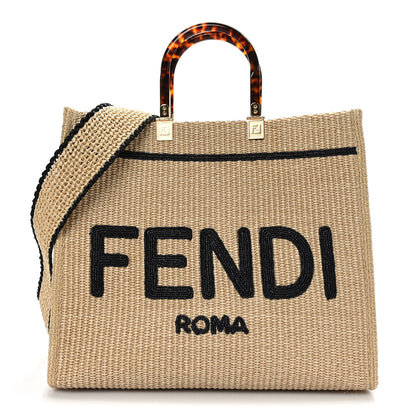 Fendi Straw Vitello King Plexiglass Woven Medium Fendi Sunshine Shopper Tote Natural Black 1 of 11
