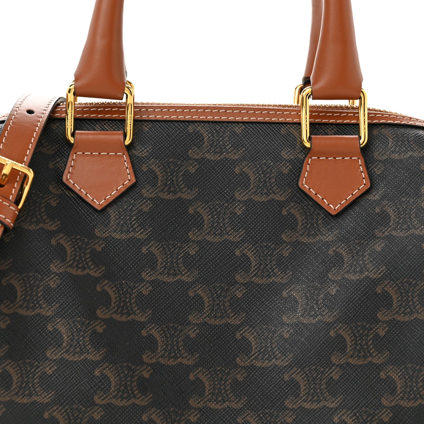 Triomphe Canvas Calfskin Small Boston Bag Tan