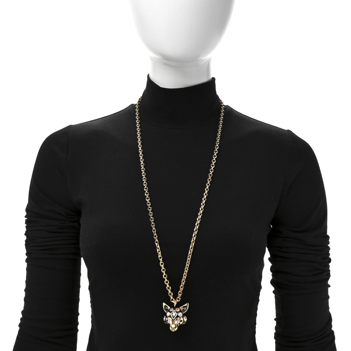 Crystal Fox Necklace Gold Black