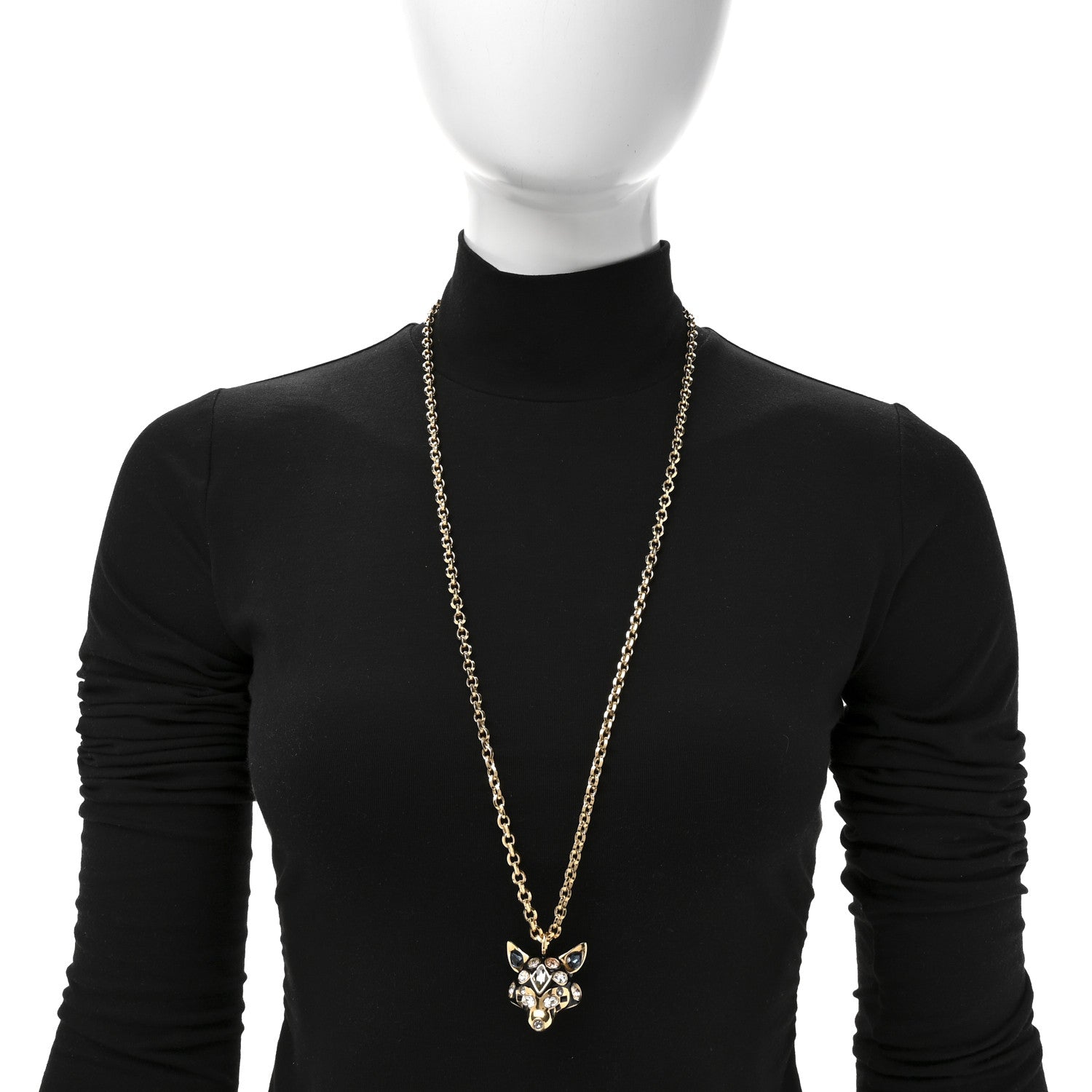 Christian Dior Crystal Fox Necklace Gold Black 2 of 6