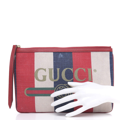 Gucci Canvas Sylvie Stripe Logo Zip Pouch Mystic White Hibiscus Red Maritime 2 of 14