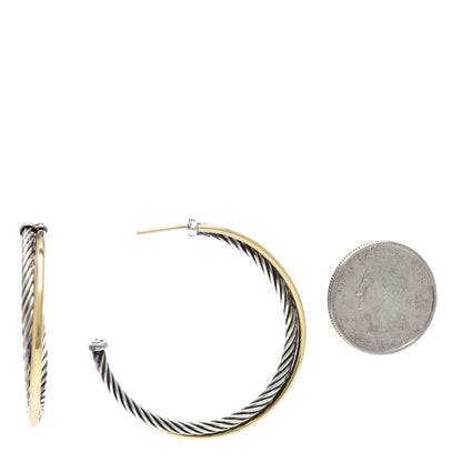 David Yurman Sterling Silver 18K Yellow Gold 44mm Extra Large Crossover Cable Hoop Earrings 2 of 5