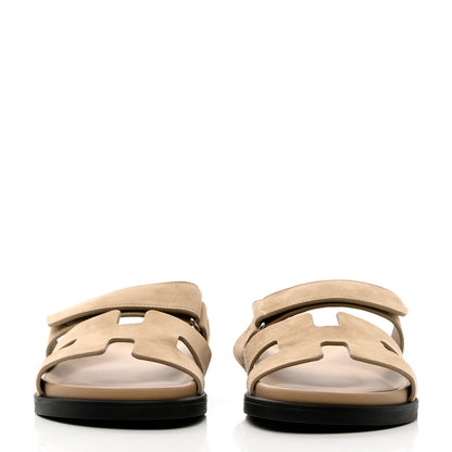 Hermes Suede Goatskin Womens Chypre Sandals 38 Beige Argile 2 of 12