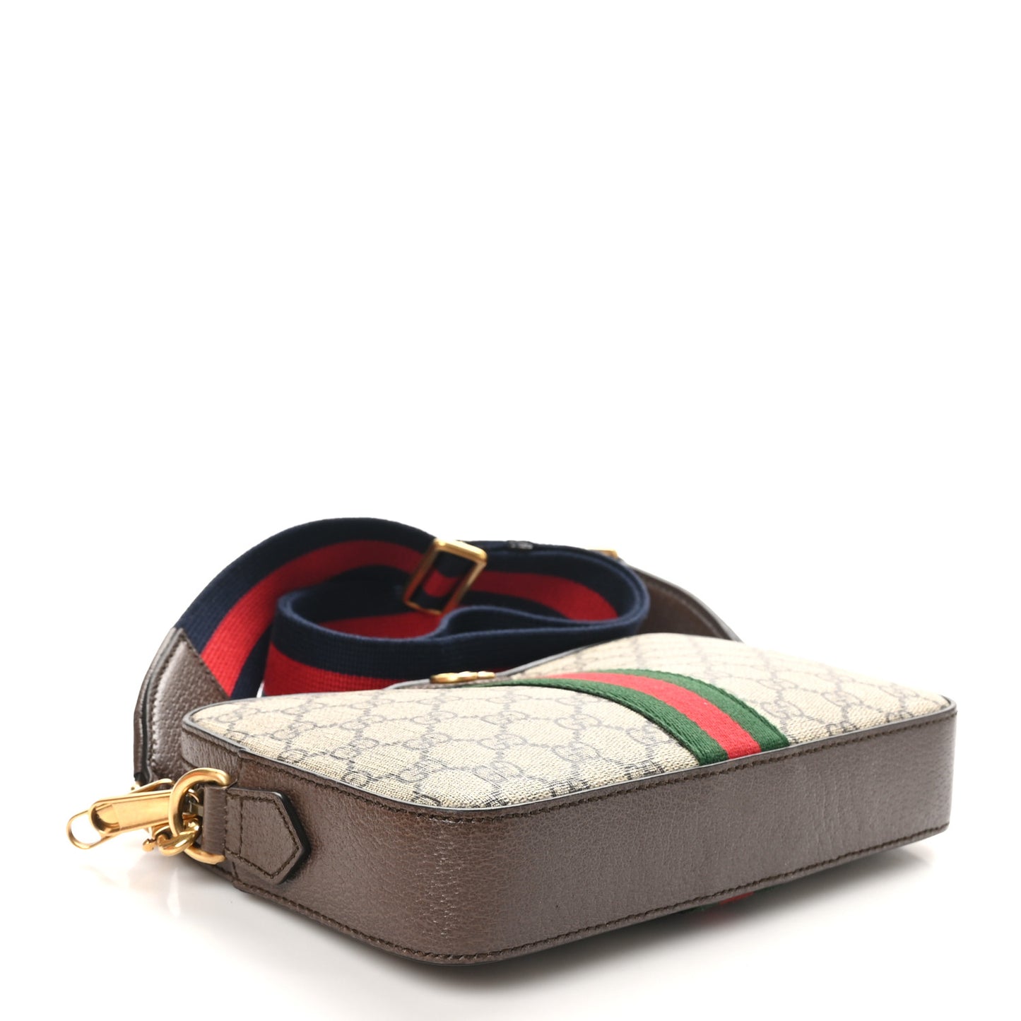 GG Supreme Monogram Textured Dollar Calfskin Web Ophidia Wristlet Shoulder Bag Beige Ebony New Acero