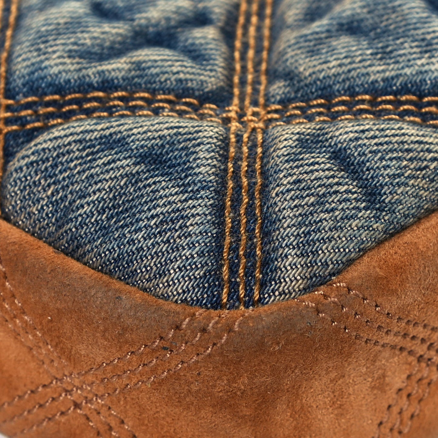 Suede Denim Quilted Mini Becky Double Zip Bag Blue Cinnamon