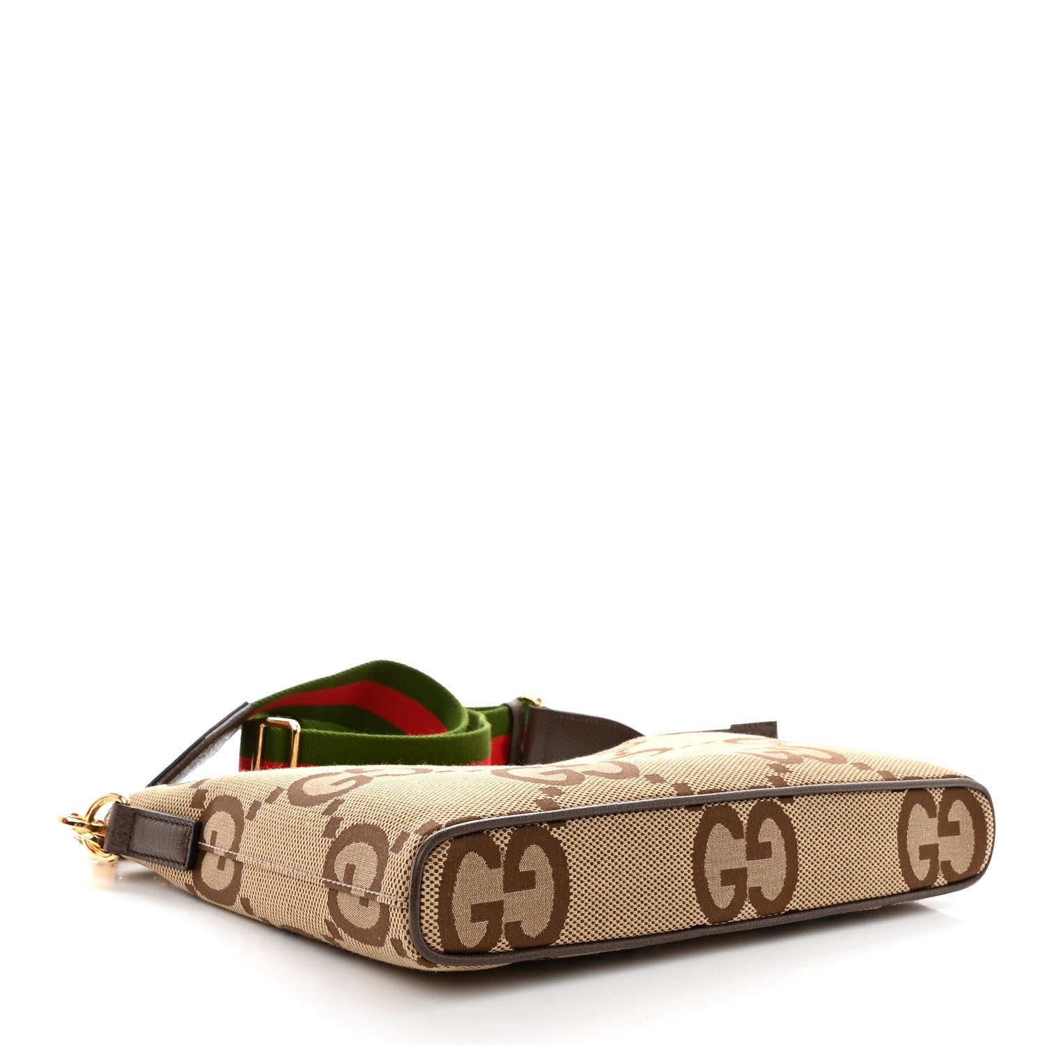 Gucci Monogram Jumbo GG Textured Dollar Calfskin Web Wristlet Messenger Bag Camel Ebony New Acero 4 of 11