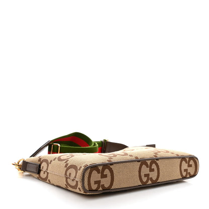 Gucci Monogram Jumbo GG Textured Dollar Calfskin Web Wristlet Messenger Bag Camel Ebony New Acero 4 of 11