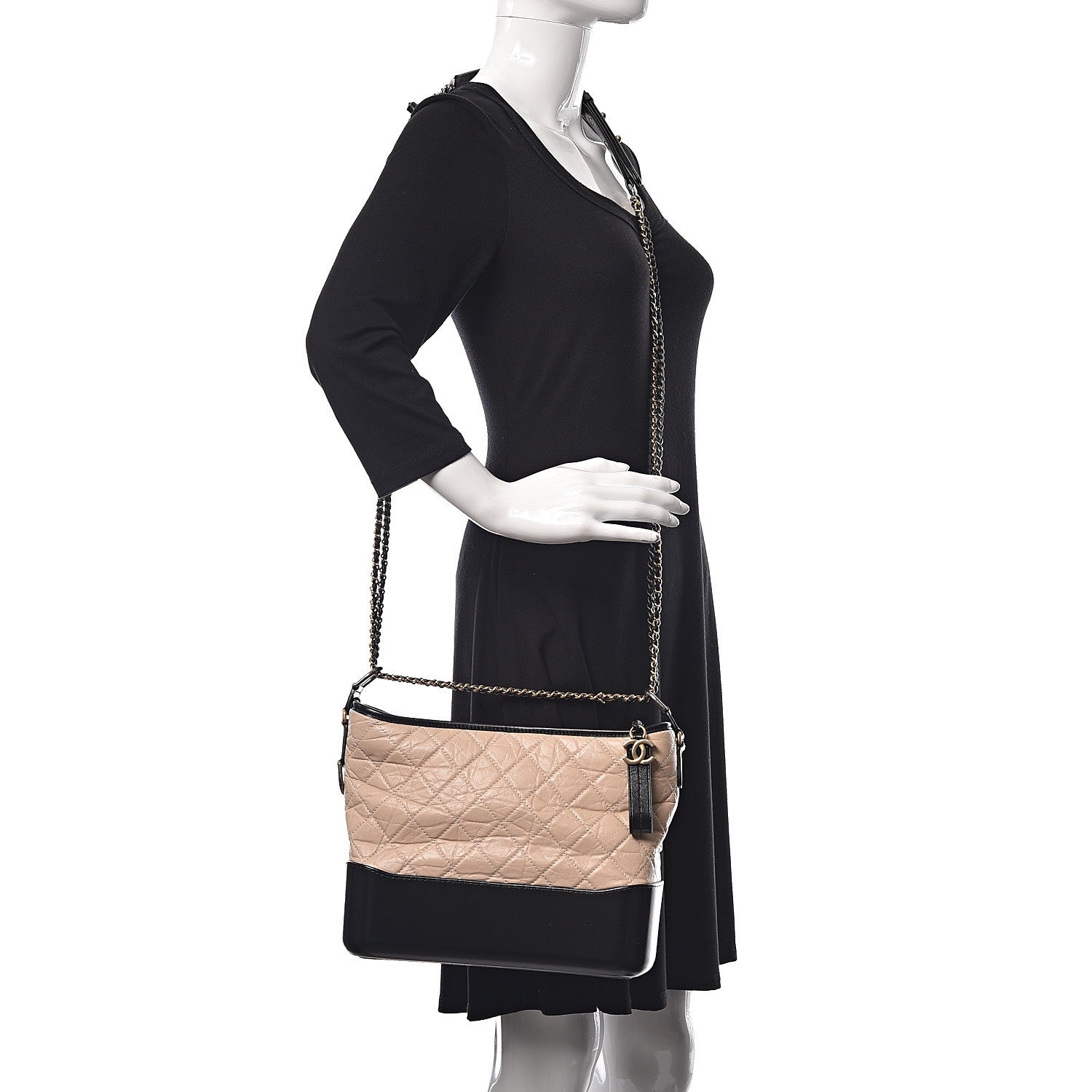 Chanel Aged Calfskin Quilted Medium Gabrielle Hobo Beige Black 2 of 13