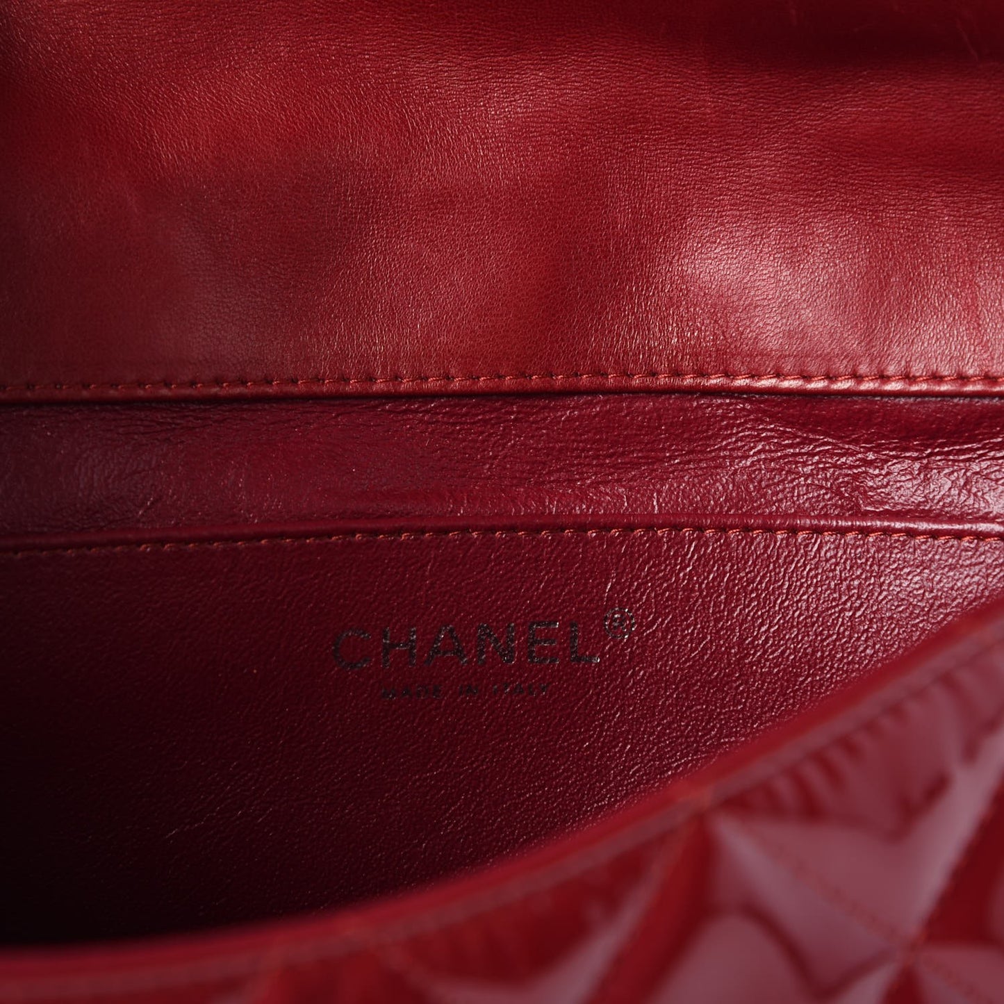 Patent Quilted Clutch With Chain Flap Red