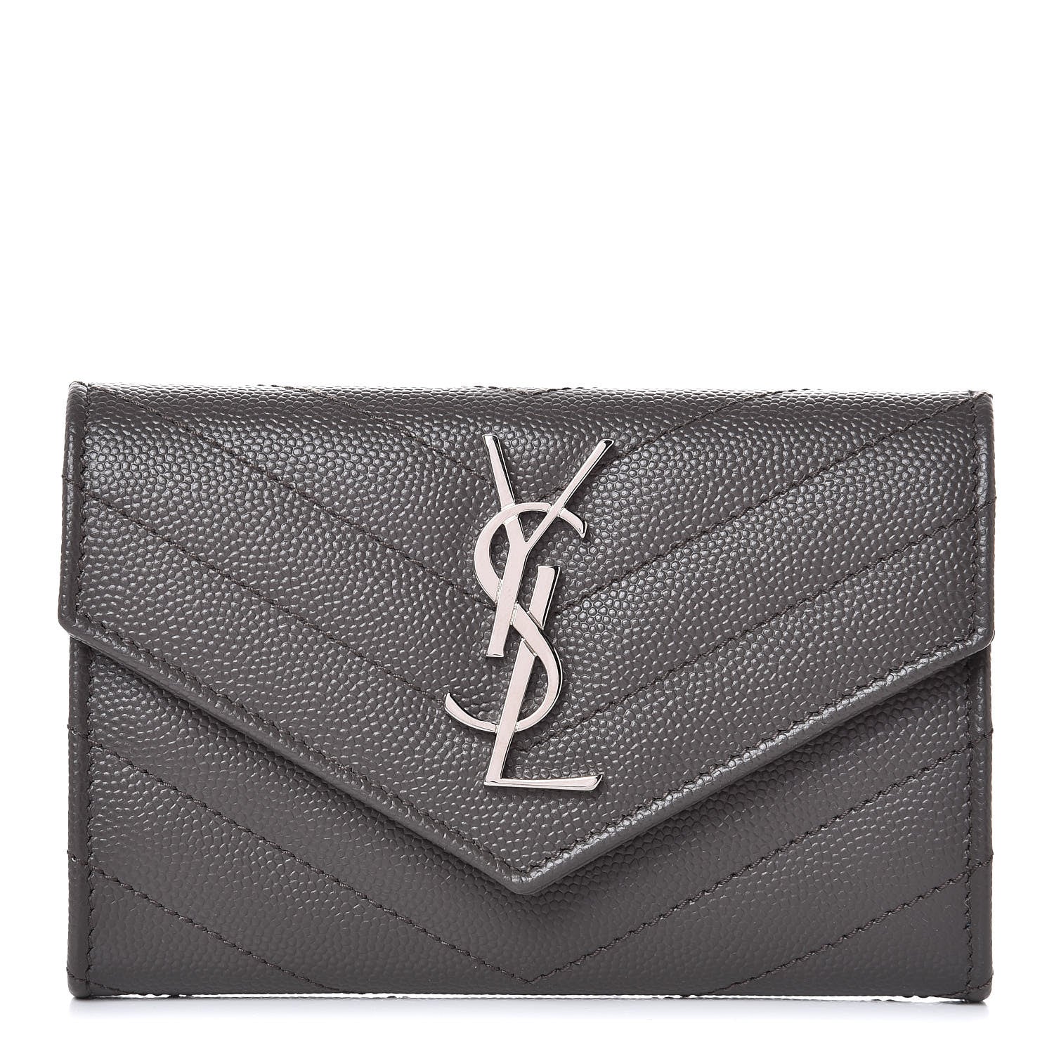 Saint Laurent Grain De Poudre Matelasse Chevron Small Monogram Envelope Wallet Earth 1 of 7