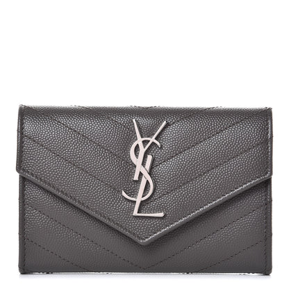 Saint Laurent Grain De Poudre Matelasse Chevron Small Monogram Envelope Wallet Earth 1 of 7