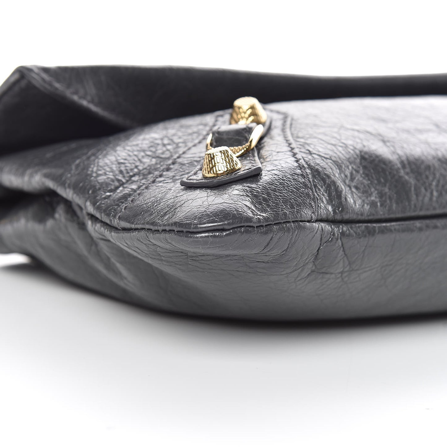 Agneau Giant 12 Gold Hardware Envelope Strap Clutch Gris Fossile