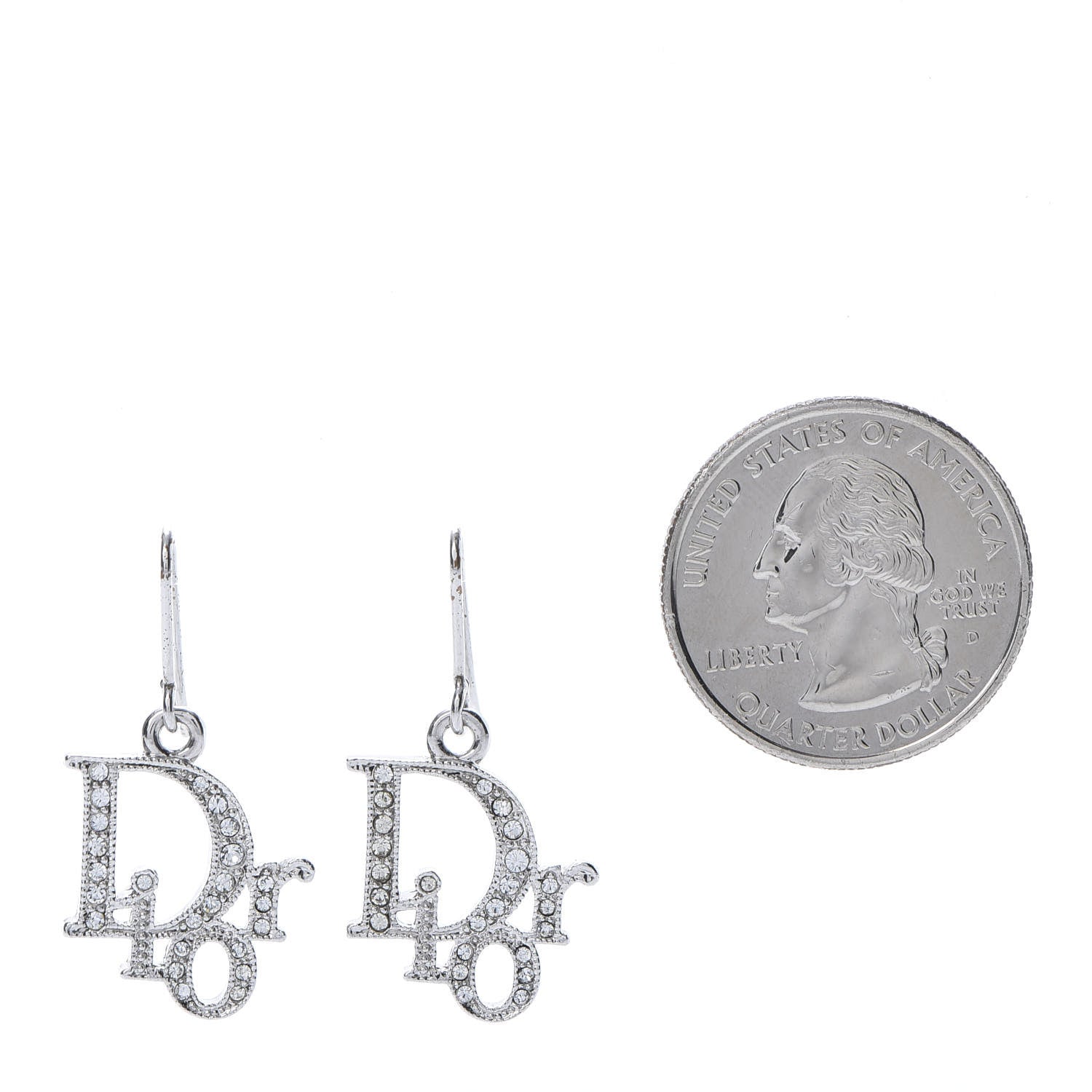 Christian Dior Crystal Logo Earrings Silver 2 of 4