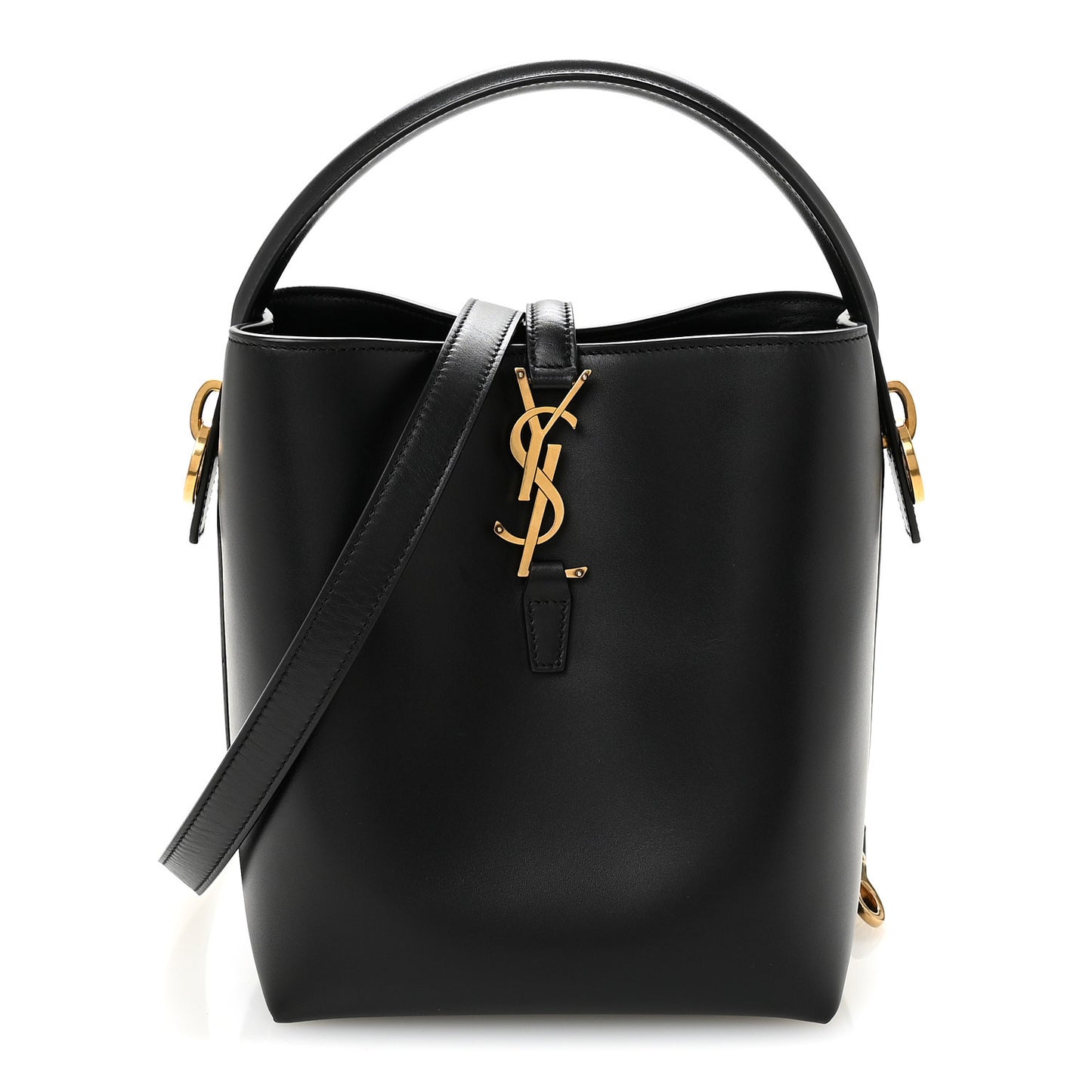 Smooth Shiny Calfskin Monogram Le 37 Small Bucket Bag Black